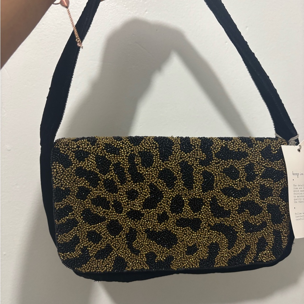 Leopard Print Velvet Beaded Shoulder Bag